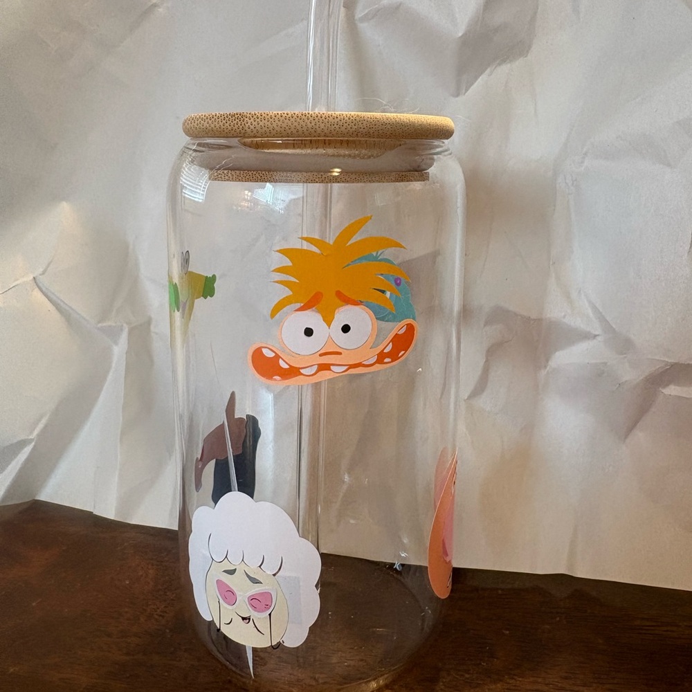 “Inside Out 2” Glass Cup W/ Bamboo Lid & Straw